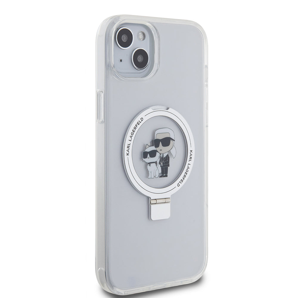 Karl Lagerfeld - Hardcase Ring Stand MagSafe (KLHMP15MHMRSKCH) - iPhone 15 Plus - White Karl&Choupette