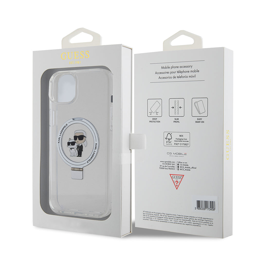 Karl Lagerfeld - Hardcase Ring Stand MagSafe (KLHMP15MHMRSKCH) - iPhone 15 Plus - White Karl&Choupette