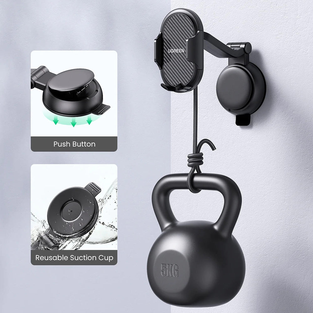 Ugreen - Car Holder LP405 (20473) - Waterfall-Shaped with Suction Cup for Dashboard, 360°, 4.7″- 7.2″ Phones - Black