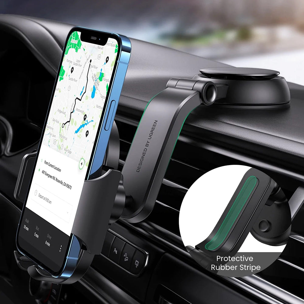 Ugreen - Car Holder LP405 (20473) - Waterfall-Shaped with Suction Cup for Dashboard, 360°, 4.7″- 7.2″ Phones - Black
