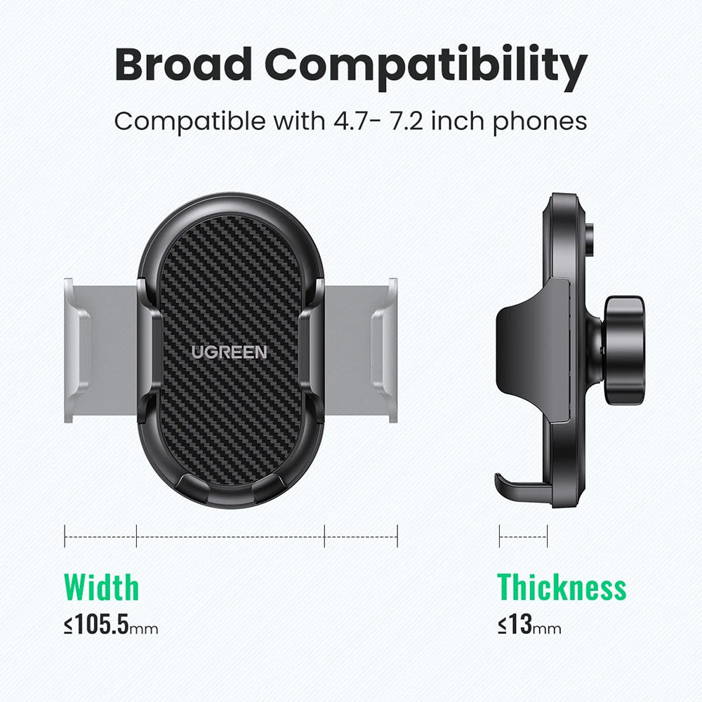 Ugreen - Car Holder LP405 (20473) - Waterfall-Shaped with Suction Cup for Dashboard, 360°, 4.7″- 7.2″ Phones - Black