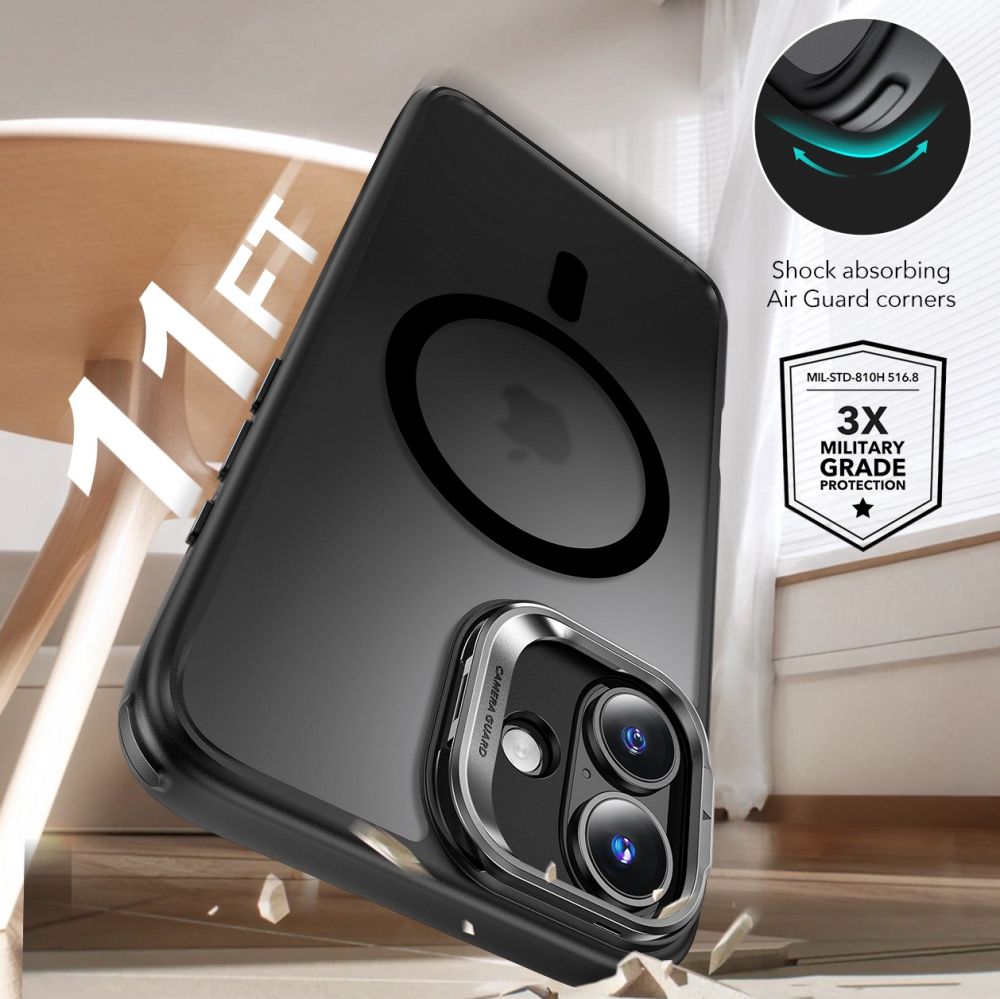 ESR - Classic Hybrid HaloLock Kickstand + Tempered Glass - iPhone 16 - Frosted Black