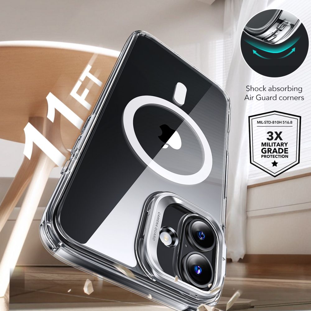 ESR - Classic Hybrid HaloLock Kickstand + Tempered Glass - iPhone 16 Plus - Clear