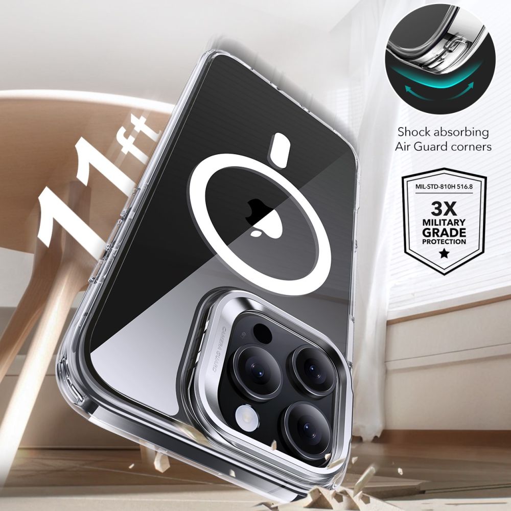 ESR - Classic Hybrid HaloLock Kickstand + Tempered Glass - iPhone 16 Pro - Clear