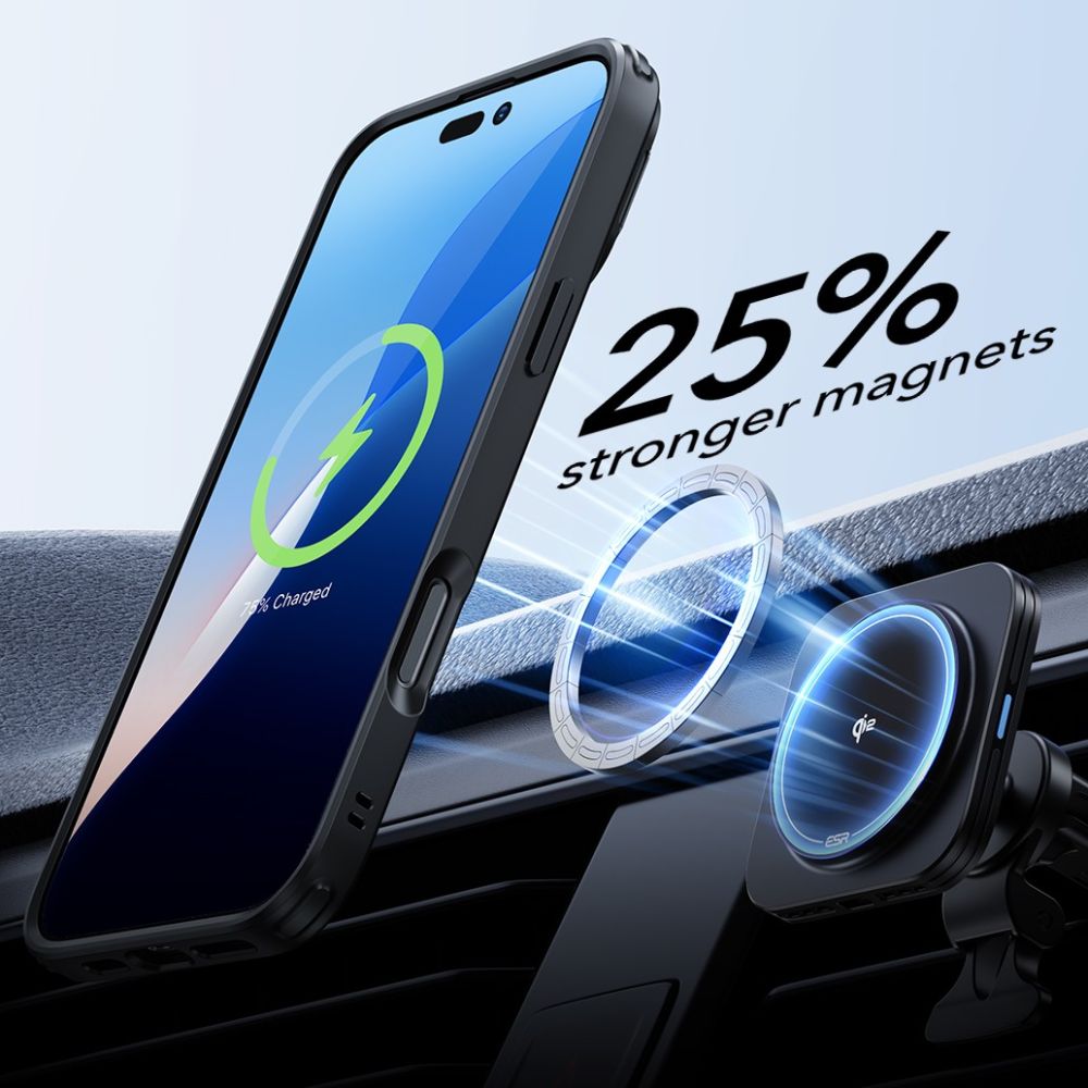 ESR - Classic Hybrid HaloLock Kickstand + Tempered Glass - iPhone 16 Pro - Clear Black