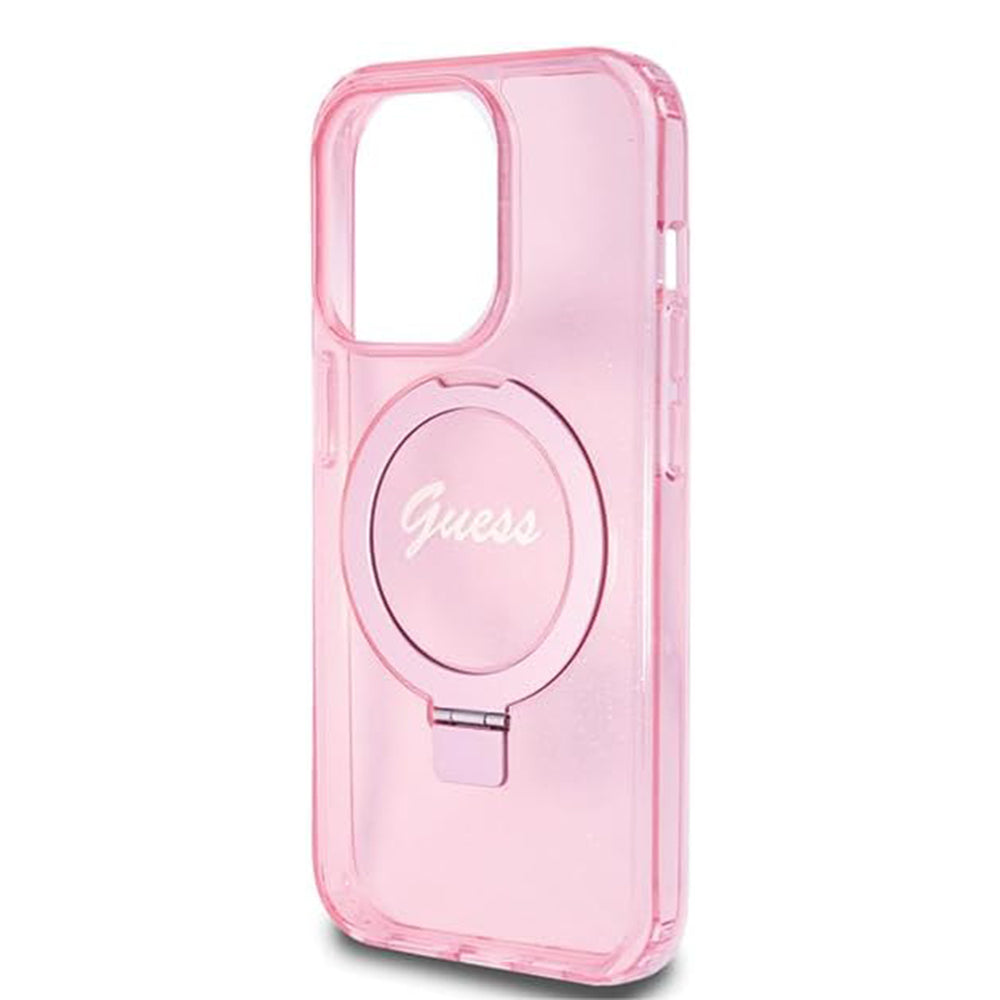 Guess - Ring Stand Script Glitter MagSafe (GUHMP15LHRSGSP) - iPhone 15 Pro - Pink