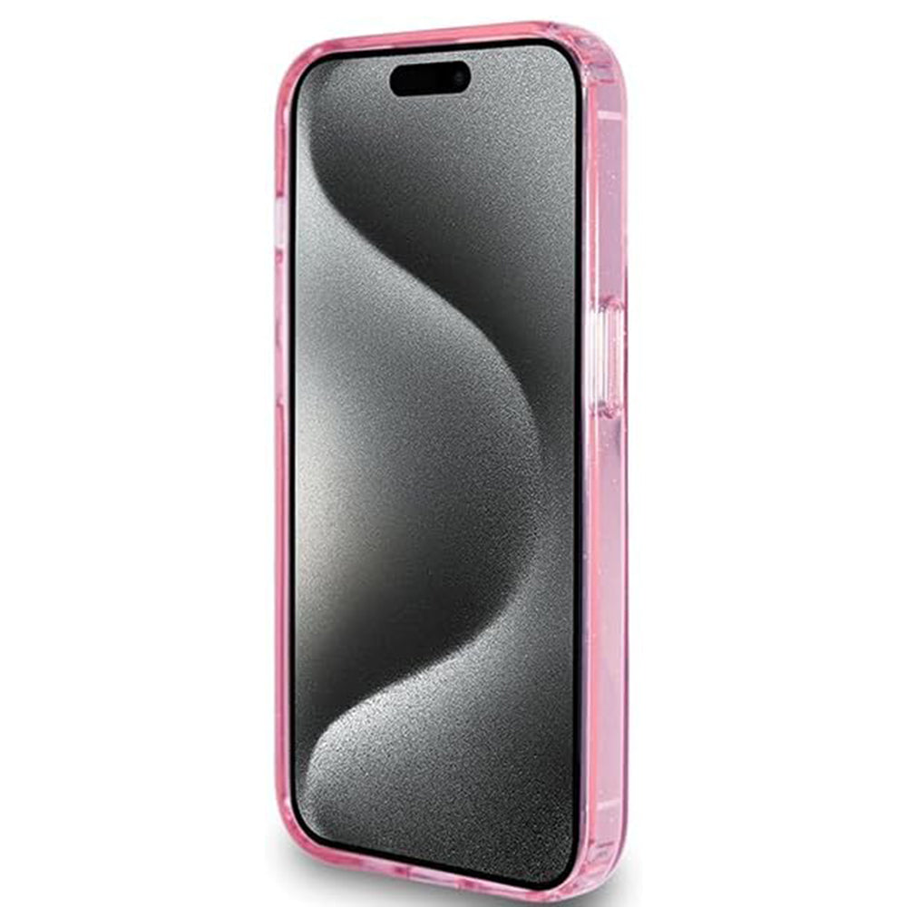 Guess - Ring Stand Script Glitter MagSafe (GUHMP15LHRSGSP) - iPhone 15 Pro - Pink