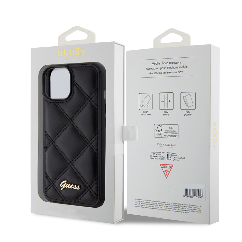 Guess - Quilted Metal Logo (GUHCP15SPSQSQSK) - iPhone 15 - Black
