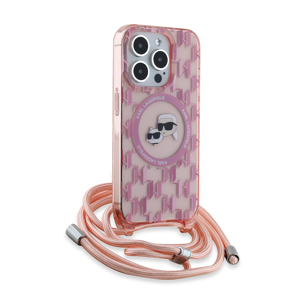 Karl Lagerfeld - IML Crossbody MagSafe (KLHMP15LHCKCKLCP) - iPhone 15 Pro - Pink Monogram Karl&Choupette Head