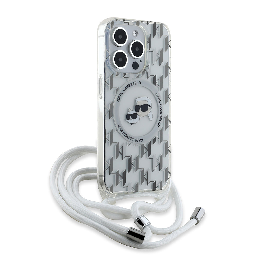 Karl Lagerfeld - IML Crossbody MagSafe (KLHMP15LHCKCKLCT) - iPhone 15 Pro - Transparent Monogram Karl&Choupette Head