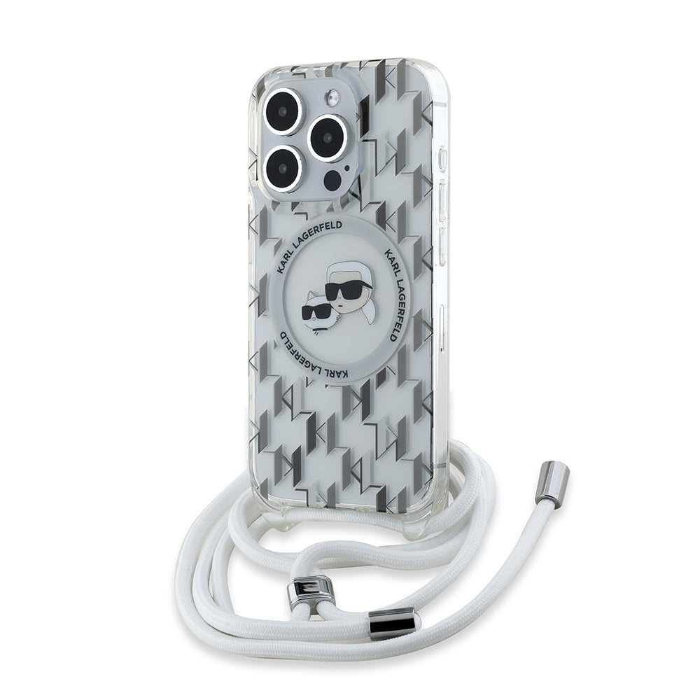Karl Lagerfeld - IML Crossbody MagSafe (KLHMP15LHCKCKLCT) - iPhone 15 Pro - Transparent Monogram Karl&Choupette Head
