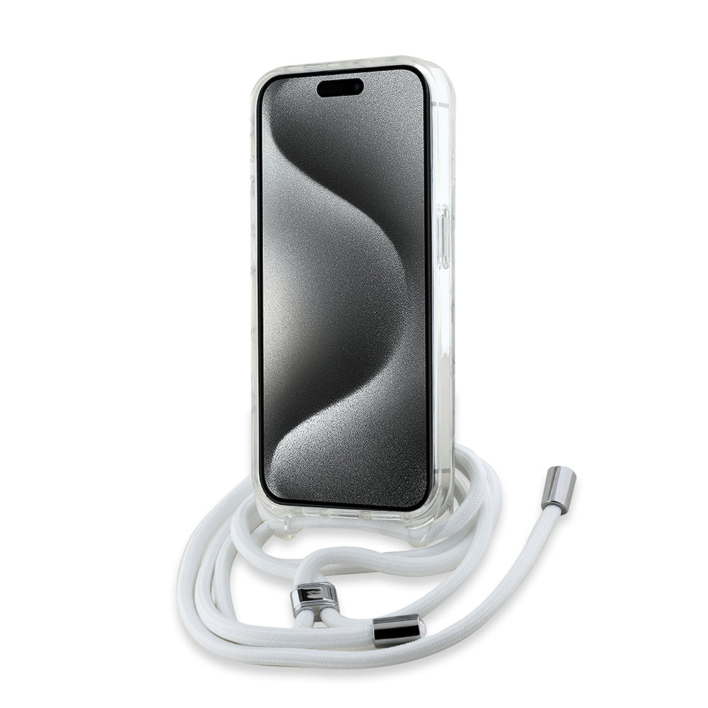 Karl Lagerfeld - IML Crossbody MagSafe (KLHMP15LHCKCKLCT) - iPhone 15 Pro - Transparent Monogram Karl&Choupette Head
