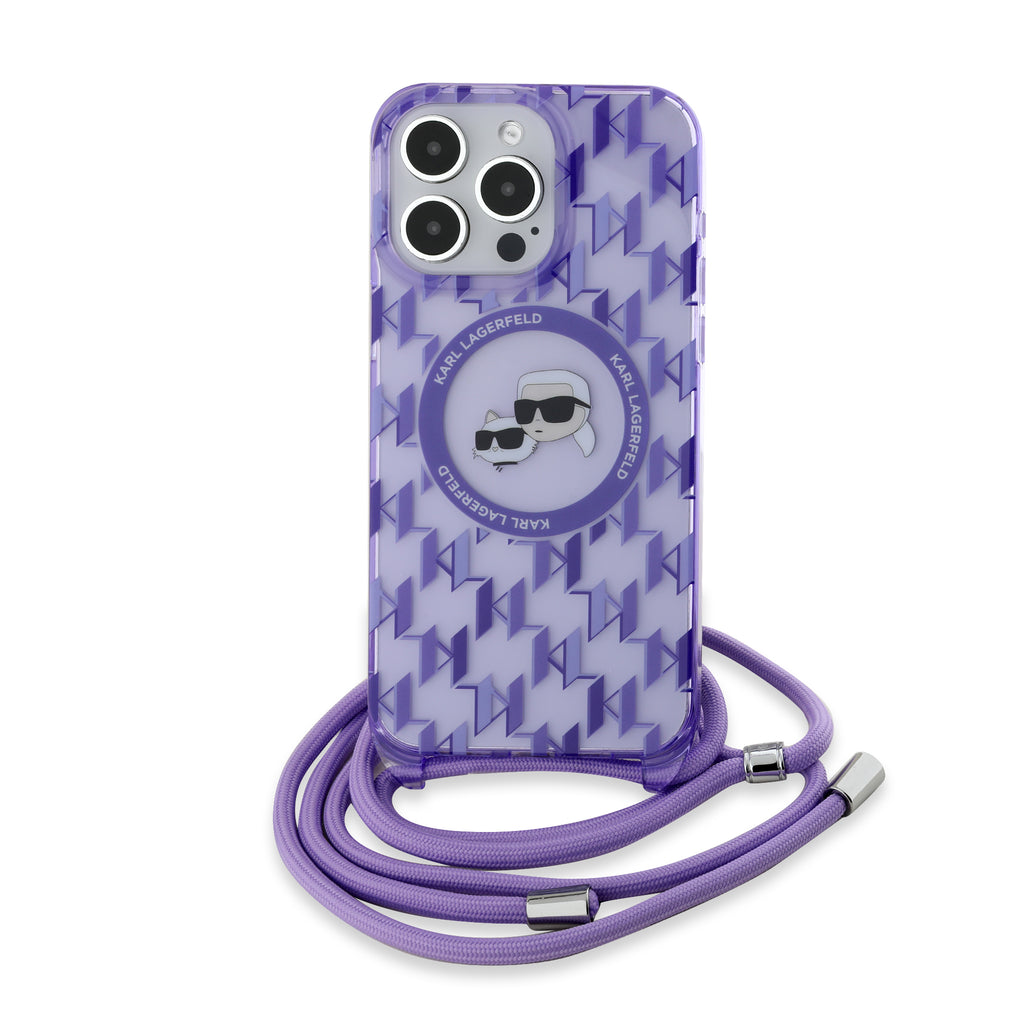Karl Lagerfeld - IML Crossbody MagSafe (KLHMP15LHCKCKLCU) - iPhone 15 Pro - Purple Monogram Karl&Choupette Head