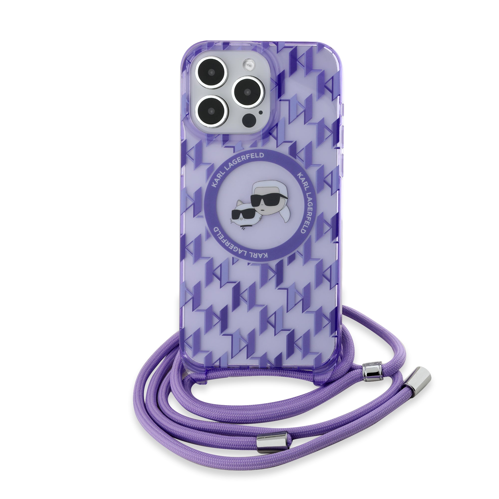 Karl Lagerfeld - IML Crossbody MagSafe (KLHMP15LHCKCKLCU) - iPhone 15 Pro - Purple Monogram Karl&Choupette Head