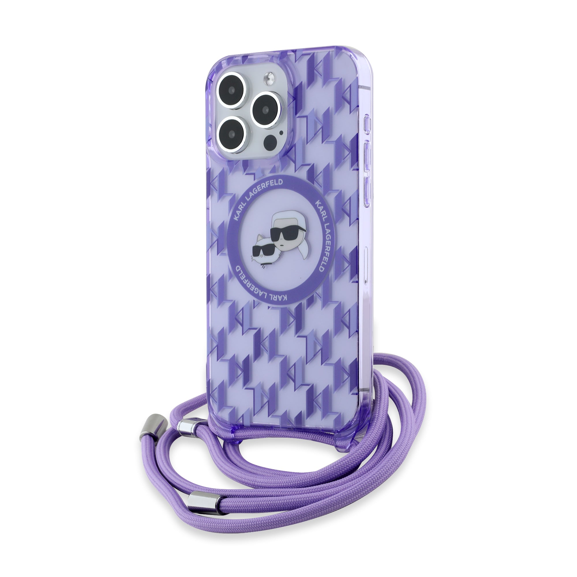 Karl Lagerfeld - IML Crossbody MagSafe (KLHMP15LHCKCKLCU) - iPhone 15 Pro - Purple Monogram Karl&Choupette Head