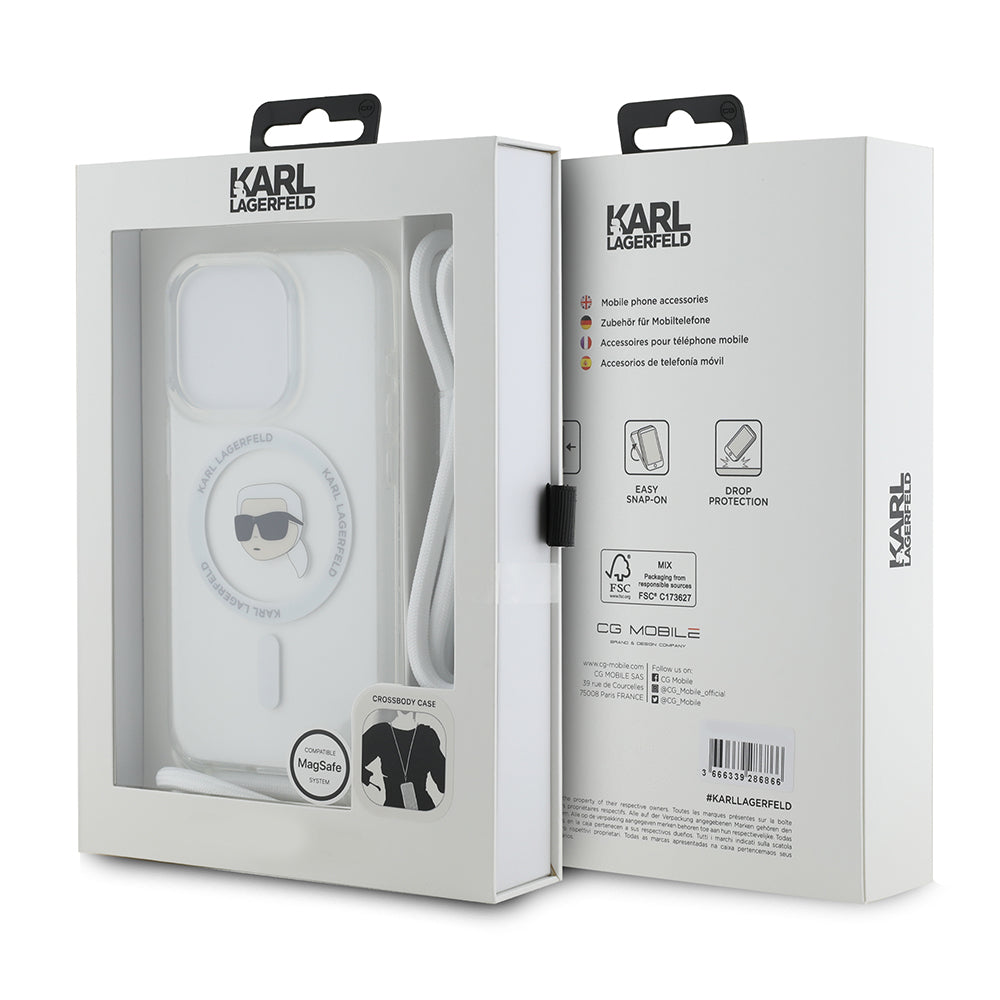 Karl Lagerfeld - IML Crossbody MagSafe (KLHMP15LHCKHNT) - iPhone 15 Pro - Transparent Karl Head