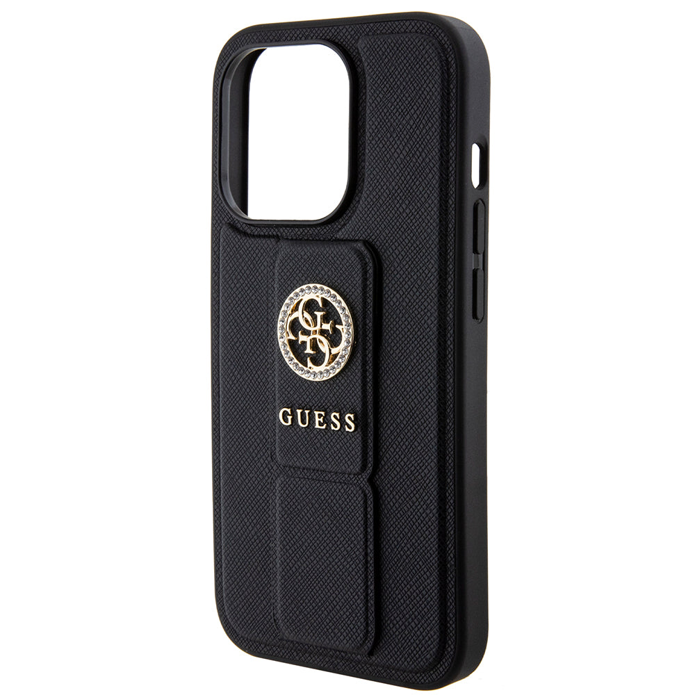 Guess - Grip Stand 4G Saffiano Strass - iPhone 15 Pro Max (GUHCP15XPGSSADK) - Black