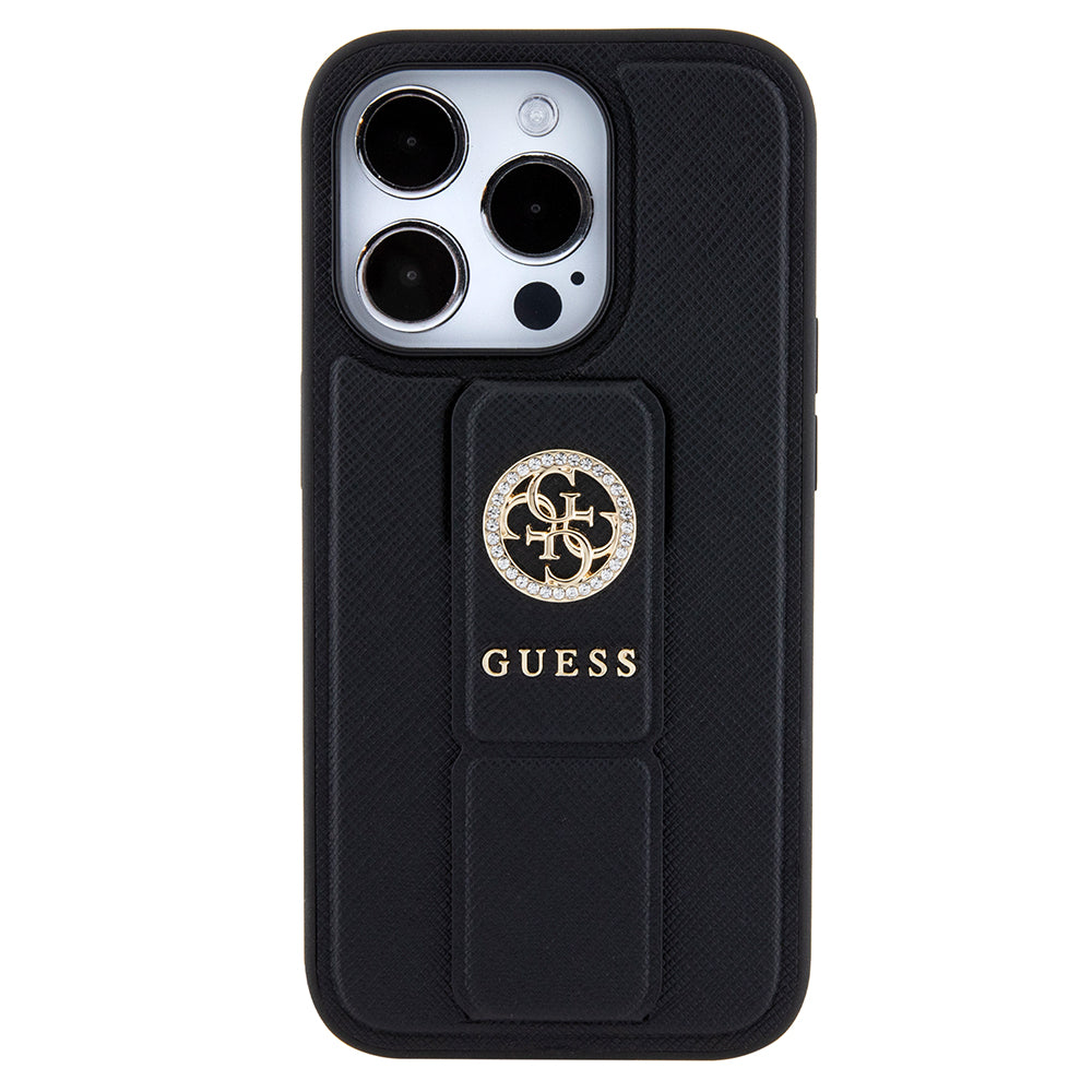 Guess - Grip Stand 4G Saffiano Strass - iPhone 15 Pro Max (GUHCP15XPGSSADK) - Black