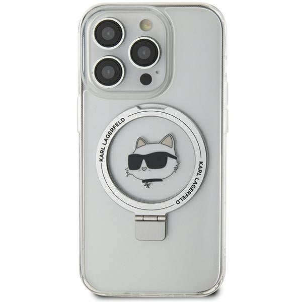 Karl Lagerfeld - Hardcase Ring Stand MagSafe (KLHMP15XHMRSCHH) - iPhone 15 Pro Max - White Choupette Head