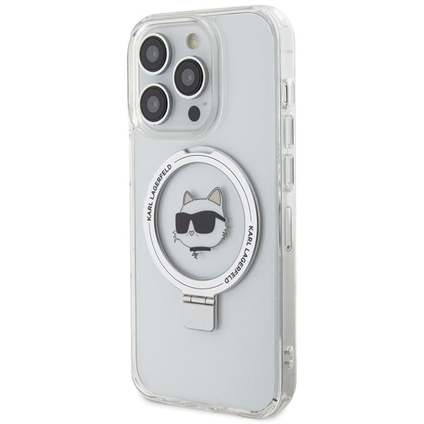 Karl Lagerfeld - Hardcase Ring Stand MagSafe (KLHMP15XHMRSCHH) - iPhone 15 Pro Max - White Choupette Head