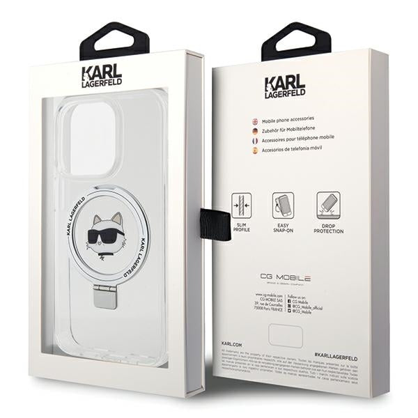 Karl Lagerfeld - Hardcase Ring Stand MagSafe (KLHMP15XHMRSCHH) - iPhone 15 Pro Max - White Choupette Head