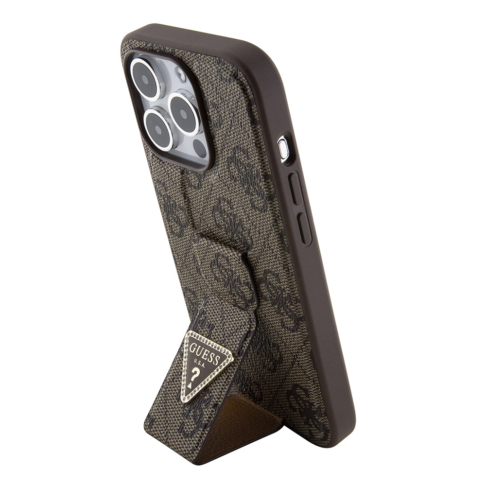 Guess - Grip Stand 4G Triangle Strass (GUHCP15LPGS4TDW) - iPhone 15 Pro - Brown