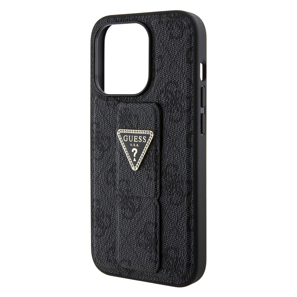 Guess Husa de protectie Guess Grip Stand 4G Triangle Strass (GUHCP15XPGS4TDK) compatibil cu iPhone 15 Pro Max, Negru – i