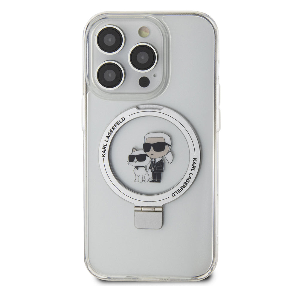 Karl Lagerfeld - Hardcase Ring Stand MagSafe (KLHMP15LHMRSKCH) - iPhone 15 Pro - White Karl&Choupette