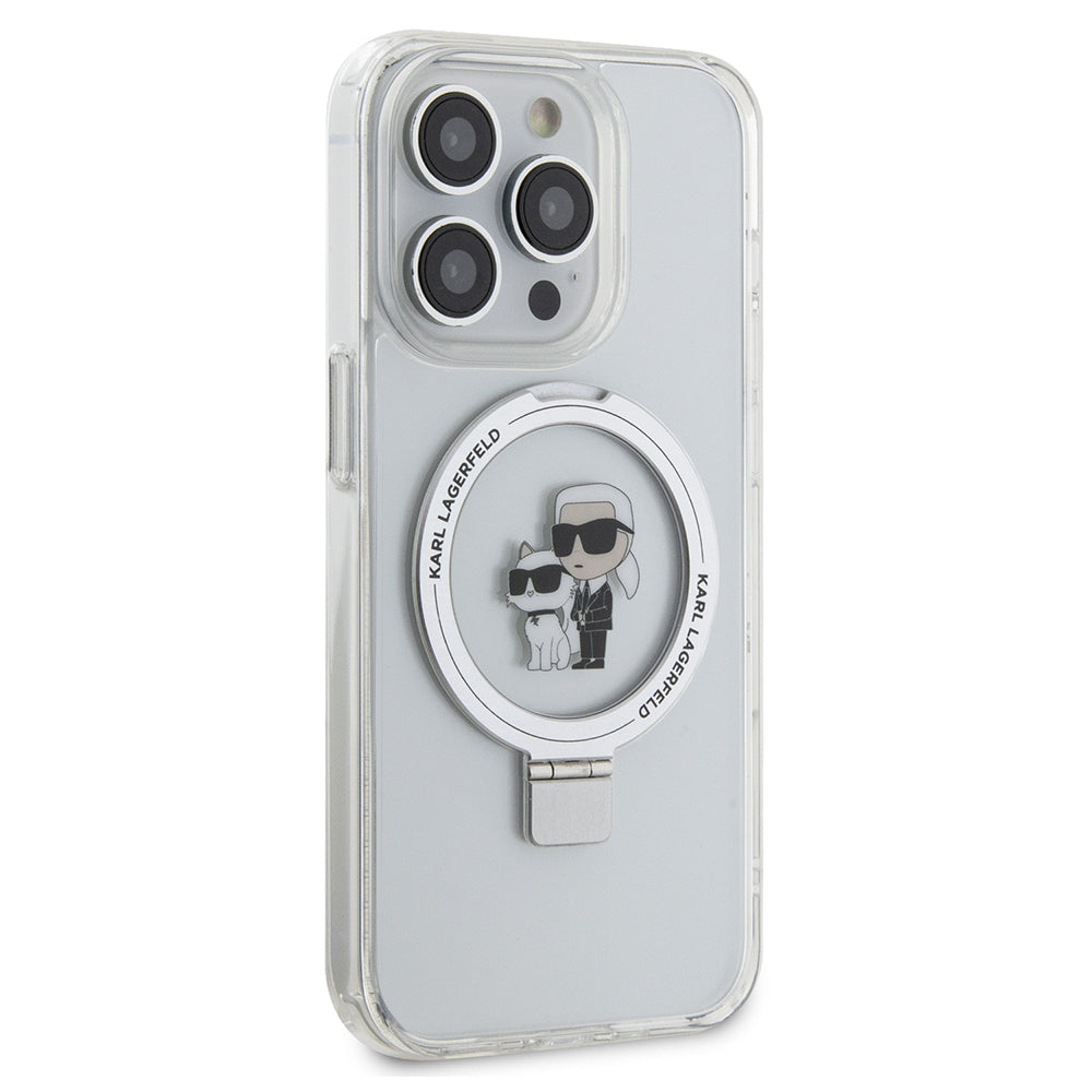 Karl Lagerfeld - Hardcase Ring Stand MagSafe (KLHMP15LHMRSKCH) - iPhone 15 Pro - White Karl&Choupette