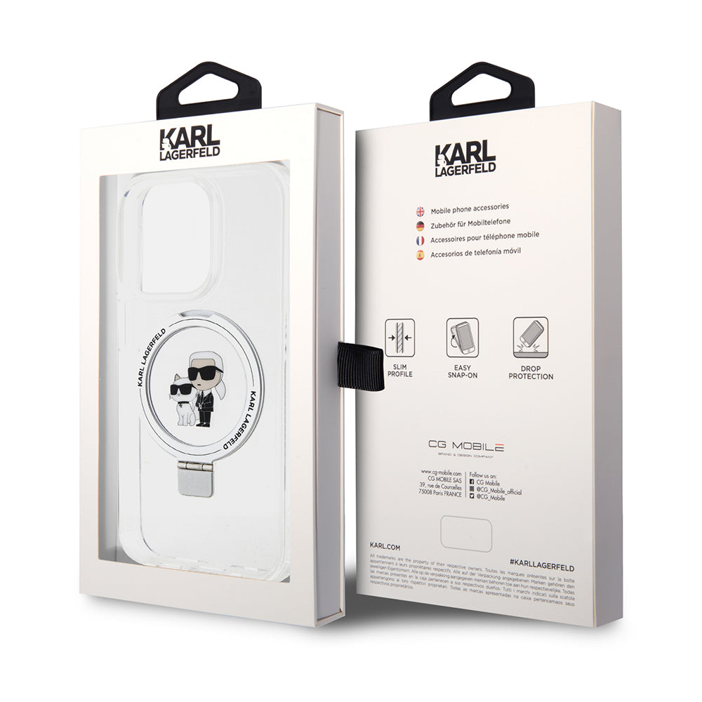 Karl Lagerfeld - Hardcase Ring Stand MagSafe (KLHMP15LHMRSKCH) - iPhone 15 Pro - White Karl&Choupette