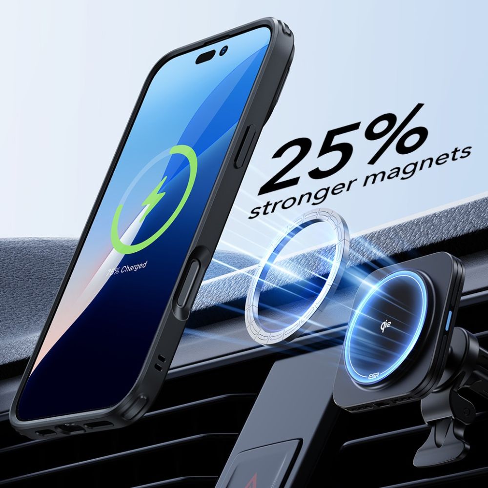 ESR - Classic Hybrid HaloLock Kickstand + Tempered Glass - iPhone 16 Plus - Clear Black