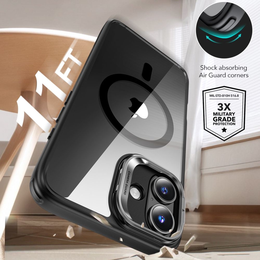 ESR - Classic Hybrid HaloLock Kickstand + Tempered Glass - iPhone 16 Plus - Clear Black