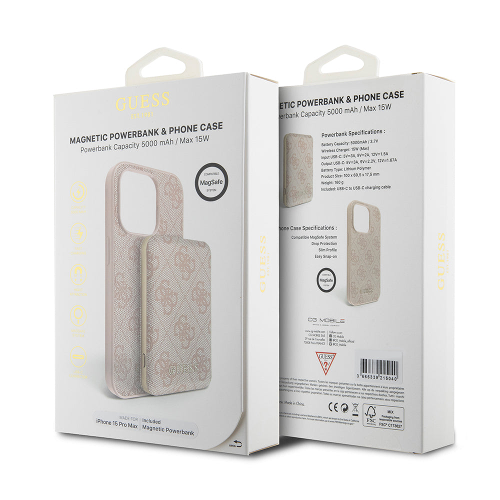 Husa de protectie Guess Hardcase Powerbank MagSafe compatibil cu iPhone 15 Pro Max, Roz