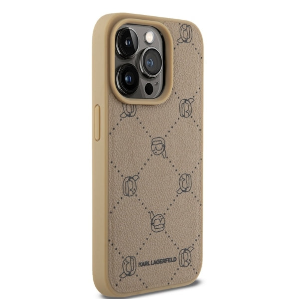 Karl Lagerfeld - Leather MagSafe (KLHMP15LPGKHPHE) - iPhone 15 Pro - Beige Karl Head