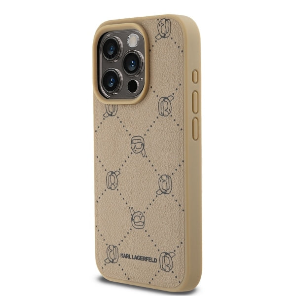 Karl Lagerfeld - Leather MagSafe (KLHMP15LPGKHPHE) - iPhone 15 Pro - Beige Karl Head