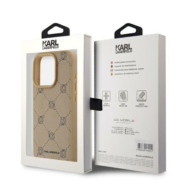 Karl Lagerfeld - Leather MagSafe (KLHMP15LPGKHPHE) - iPhone 15 Pro - Beige Karl Head