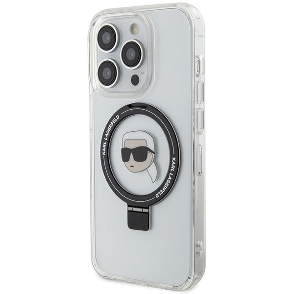 Karl Lagerfeld - Hardcase Ring Stand MagSafe (KLHMP15LHMRSKHH) - iPhone 15 Pro - White Karl Head