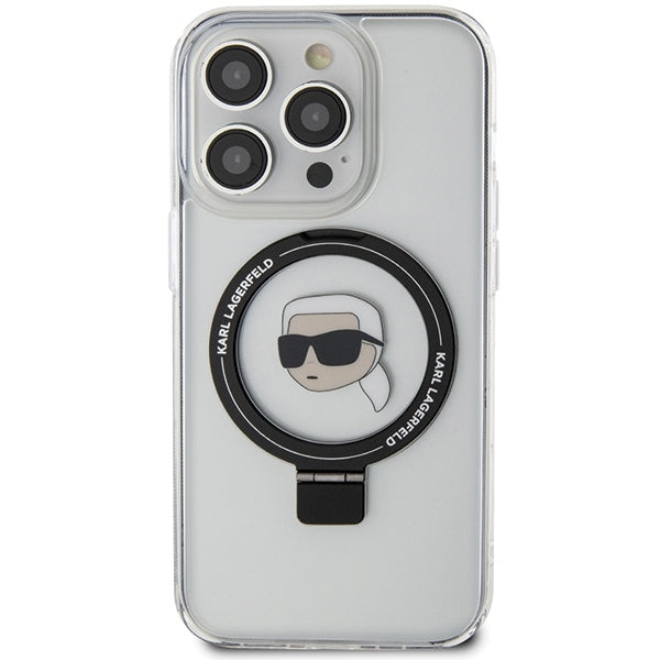 Karl Lagerfeld - Hardcase Ring Stand MagSafe (KLHMP15LHMRSKHH) - iPhone 15 Pro - White Karl Head