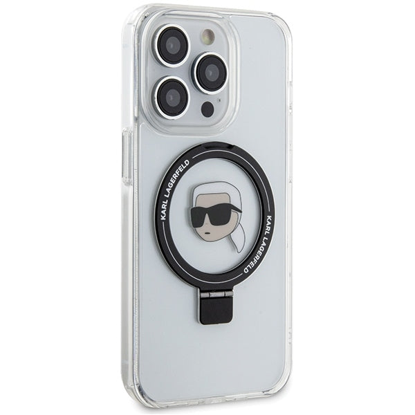 Karl Lagerfeld - Hardcase Ring Stand MagSafe (KLHMP15LHMRSKHH) - iPhone 15 Pro - White Karl Head