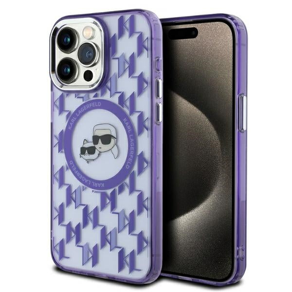 Karl Lagerfeld - IML MagSafe (KLHMP15LHMCKMHU) - iPhone 15 Pro - Purple Monogram Karl&Choupette Head