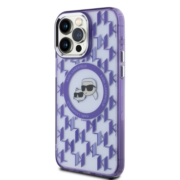 Karl Lagerfeld - IML MagSafe (KLHMP15LHMCKMHU) - iPhone 15 Pro - Purple Monogram Karl&Choupette Head