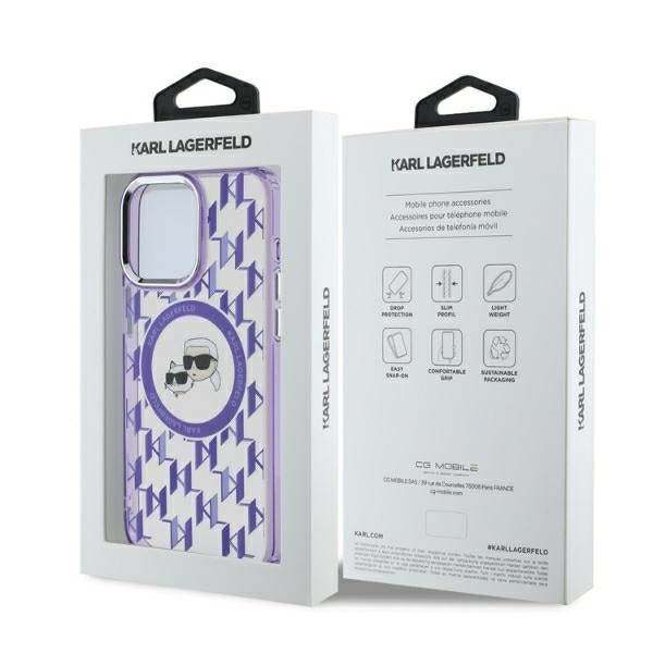Karl Lagerfeld - IML MagSafe (KLHMP15LHMCKMHU) - iPhone 15 Pro - Purple Monogram Karl&Choupette Head