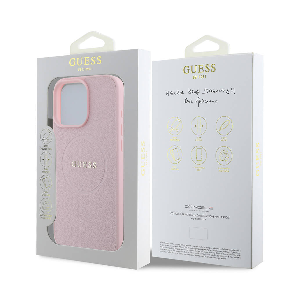 Guess - Grained Gold Ring MagSafe (GUHMP16LPGHSMMP) - iPhone 16 Pro - Pink