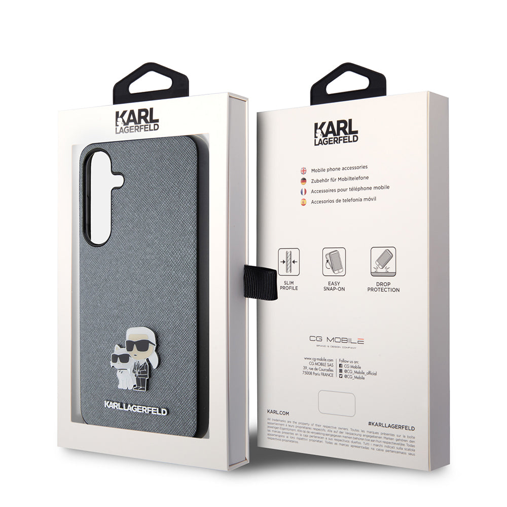 Karl Lagerfeld - Saffiano (KLHCS24MPSAKCMPG) - Samsung Galaxy S24 Plus - Grey Karl&Choupette Metal Pin