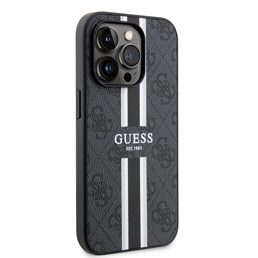 Husa pentru iPhone 15 Pro Max - Guess Hardcase 4G Printed Stripes MagSafe (GUHMP15XP4RPSK) - Black