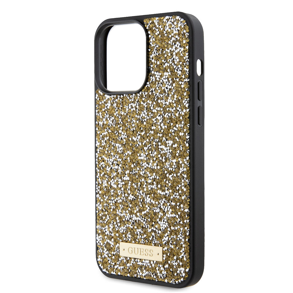 Guess - Rhinestone Metal Logo (GUHCP15LPFGSBSD) - iPhone 15 Pro - Yellow