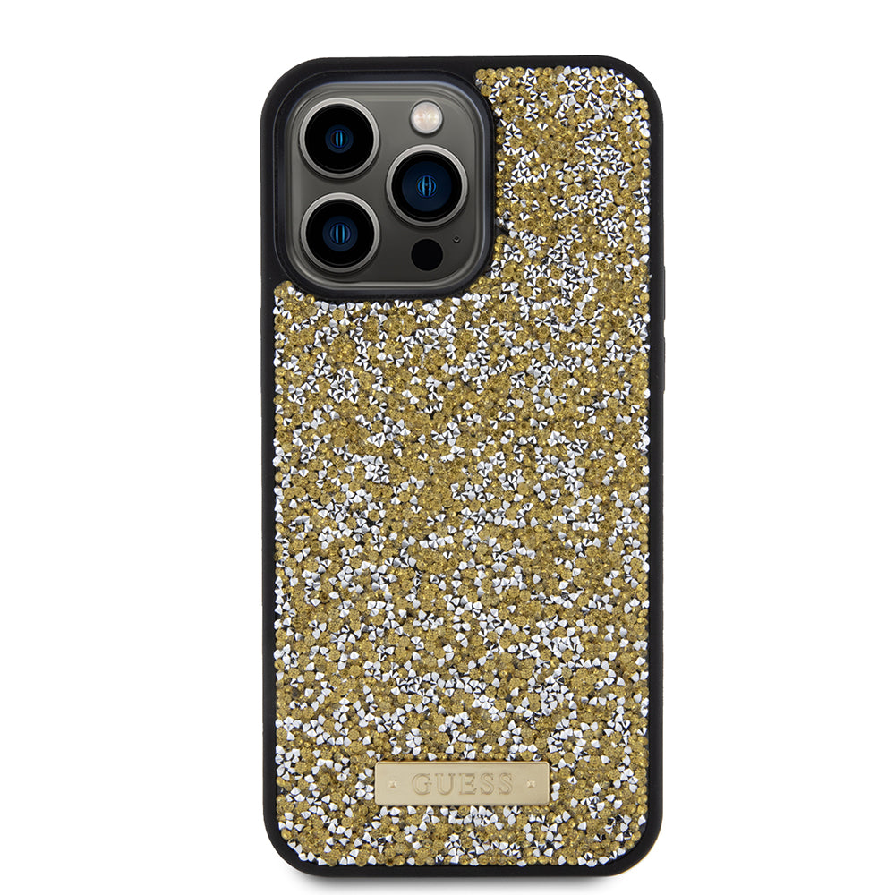 Guess - Rhinestone Metal Logo (GUHCP15LPFGSBSD) - iPhone 15 Pro - Yellow