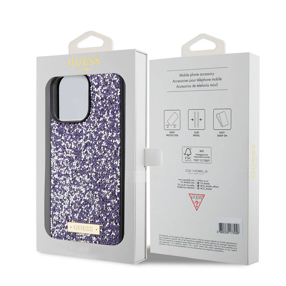 Guess - Rhinestone Metal Logo (GUHCP15LPFGSBSP) - iPhone 15 Pro - Purple