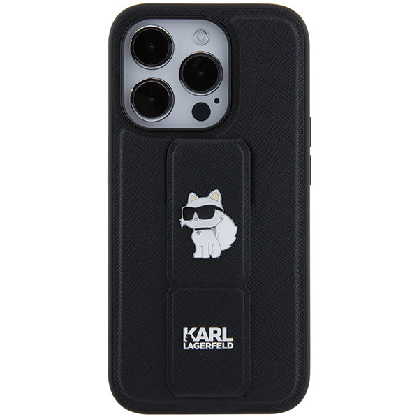 Karl Lagerfeld - Saffiano Gripstand (KLHCP14LGSACHPK) - iPhone 14 Pro - Choupette