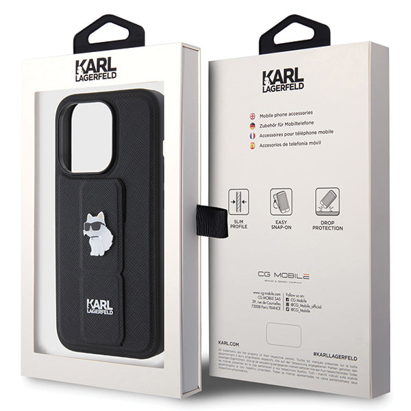 Karl Lagerfeld - Saffiano Gripstand (KLHCP14LGSACHPK) - iPhone 14 Pro - Choupette